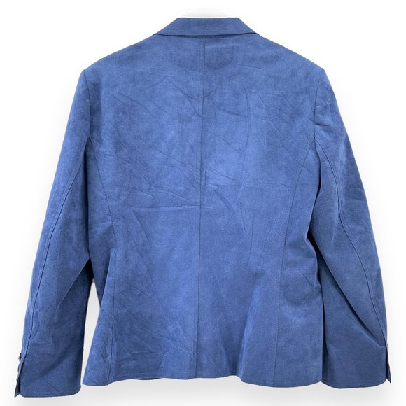 Vintage Bill Blass Blassport Faux Suede Blue Single Breasted Blazer Jacket - Picture 2 of 5